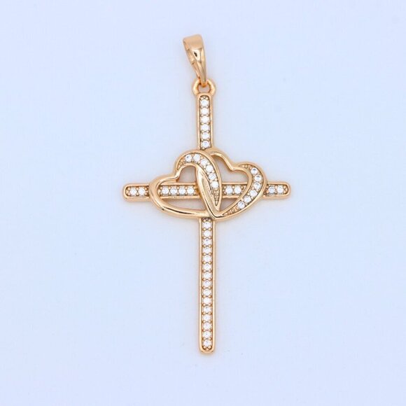 "Cross Pendant with Interlocked Hearts & Crystals, XPPT1569 - Picture 8 of 12